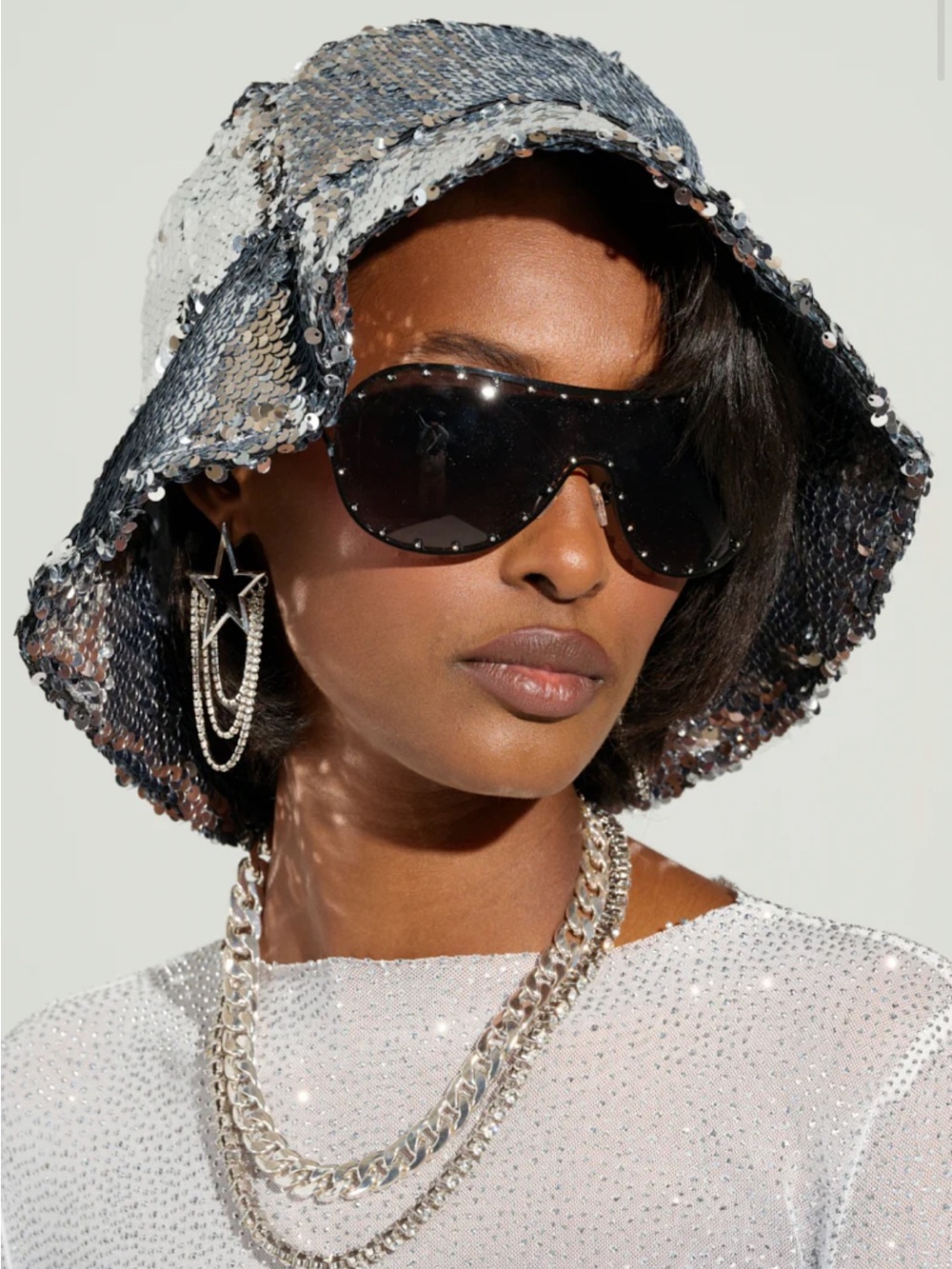 I Only Shine Sequin Bucket Hat In Silver